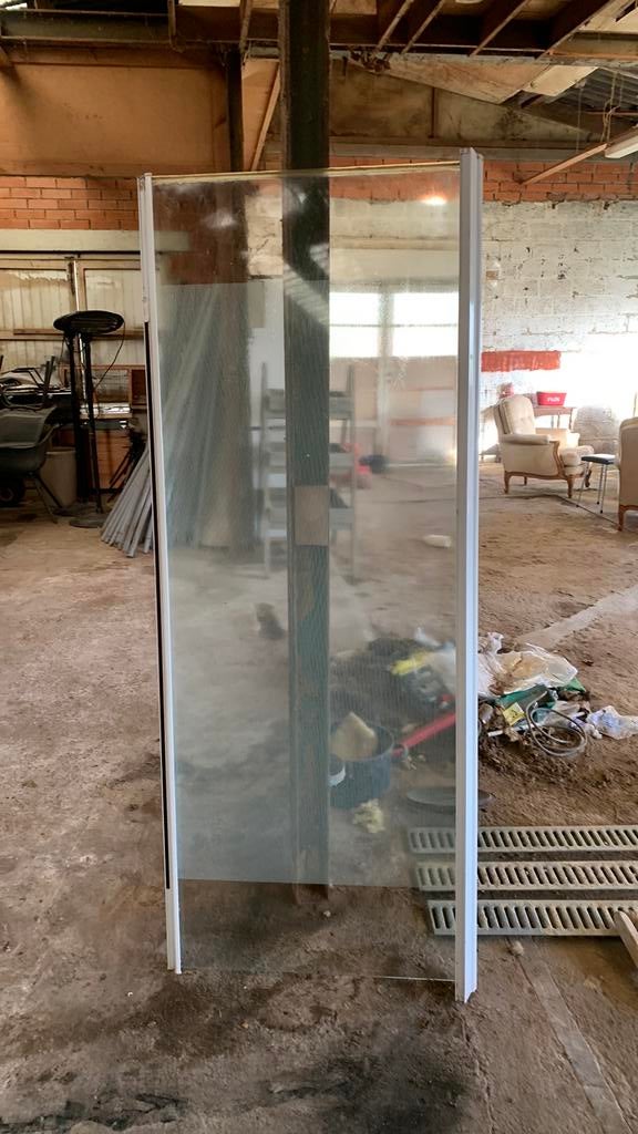 Douchedeur in glas met aluminium rail, Ophalen, Gebruikt, Glas, Douche