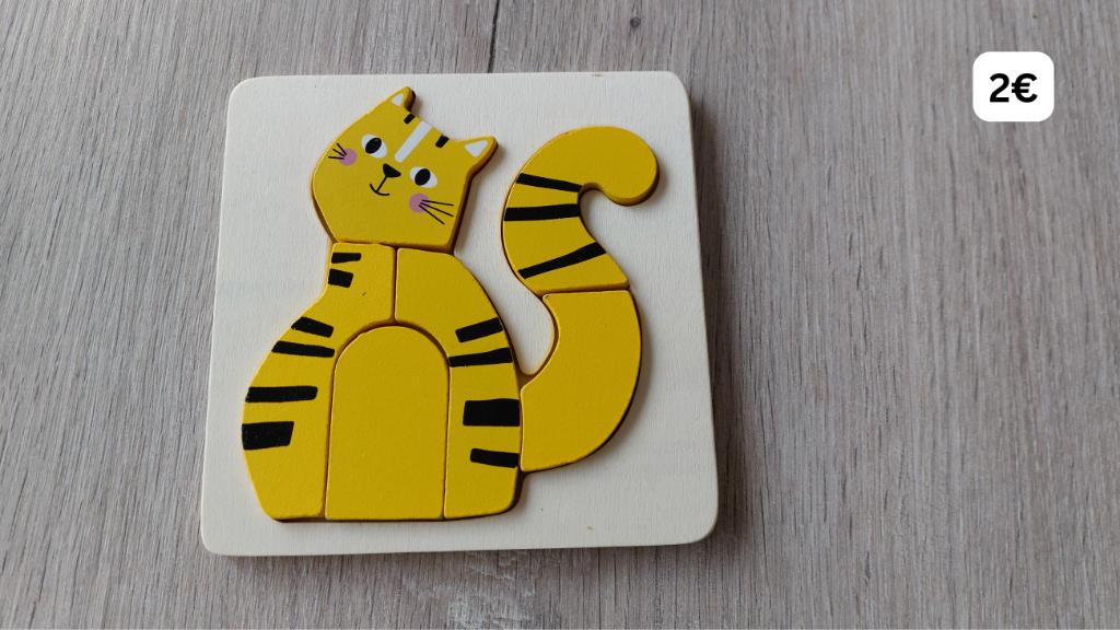 Kleine houten puzzel poes, Ophalen of Verzenden, Minder dan 10 stukjes, Zo goed als nieuw, 6 maanden tot 2 jaar