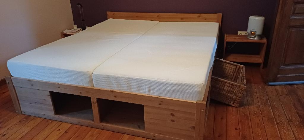 groot bed 1m80 op 2m met 6 vakken, Comme neuf, Brun, Enlèvement, 180 cm