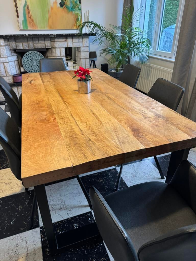 Table en bois massive  careé 2 x1m men bois naturel, Enlèvement ou Envoi, Comme neuf, Métal
