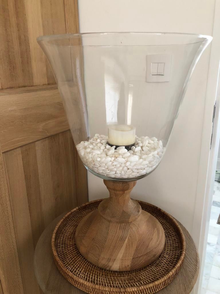 Windlicht in glas en eik van flamant, Ophalen, Zo goed als nieuw