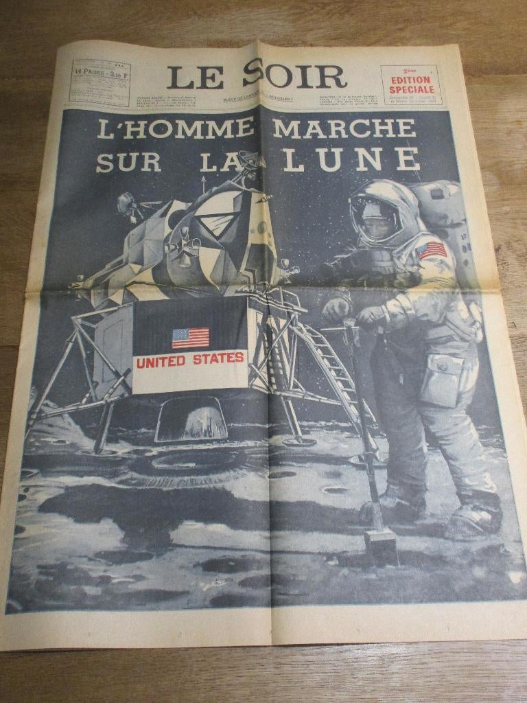 KRANT EDITION SPECIALE LE SOIR 1969 LANDING MAAN MERCKX TOUR, Verzamelen, Tijdschriften, Kranten en Knipsels, Ophalen of Verzenden
