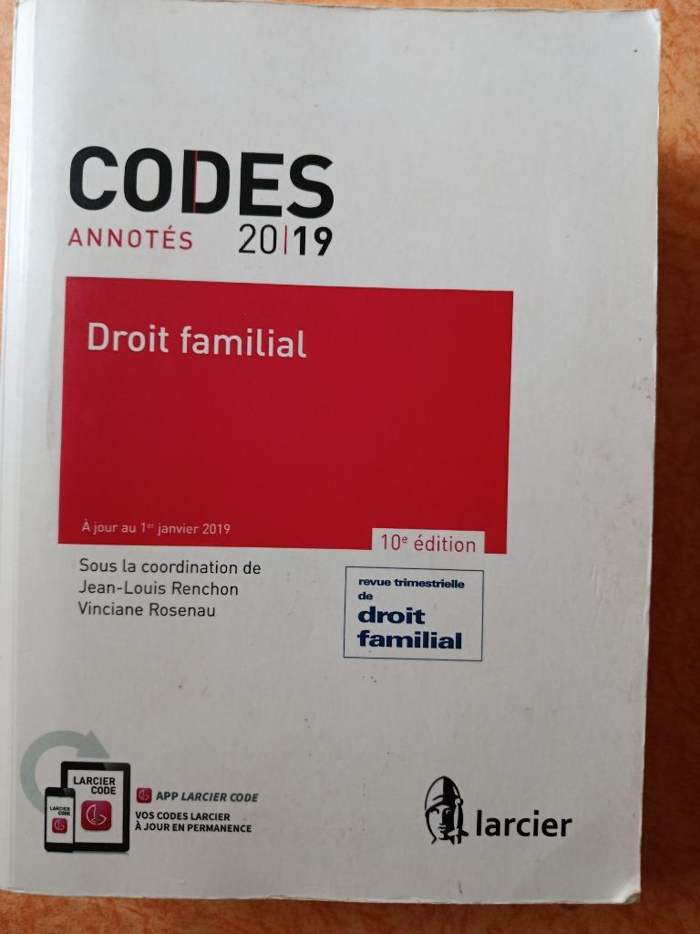 Droit familial  - CODES ANNOTES 20/19 - 10e EDITION, Livres, Enlèvement ou Envoi, Comme neuf,   Jean-Louis Renchon