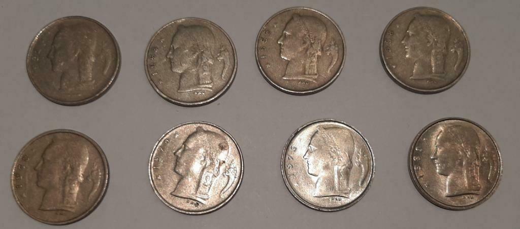 8 munten van 1 frank " België " tussen 1952 en 1980 VG, Postzegels en Munten, Ophalen of Verzenden, Metaal