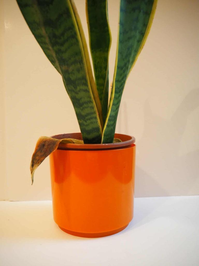 Vintage oranje bloempot, West-Germany, 1970s, Tuin en Terras, Bloempotten, Zo goed als nieuw, Kunststof, Minder dan 40 cm, Rond