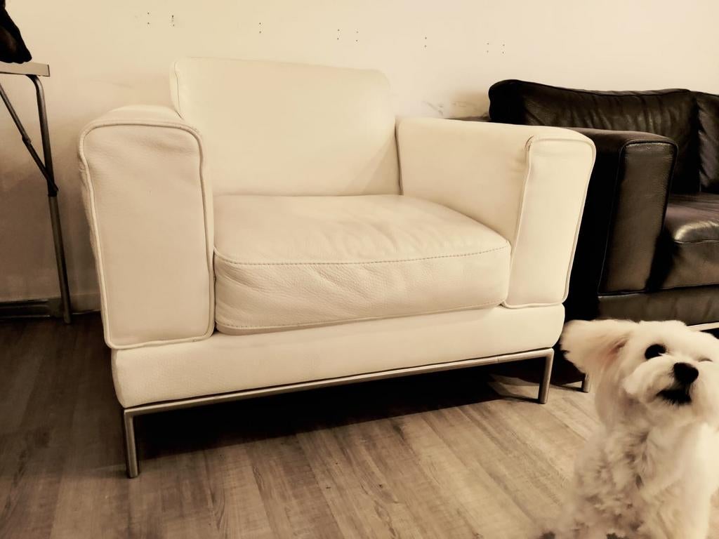 lederen witte salon 1 zit, Huis en Inrichting, Ophalen, Gebruikt