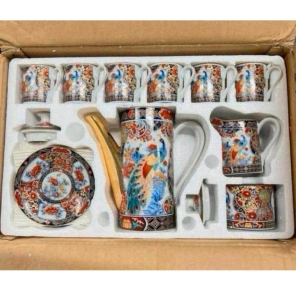 17 pcs Japans Servies Antiek IMARI theepot kop schotel pauw, Antiek en Kunst, Ophalen of Verzenden
