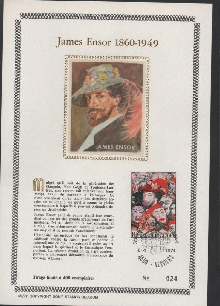 1974 James Ensor, Timbres & Monnaies, Envoi