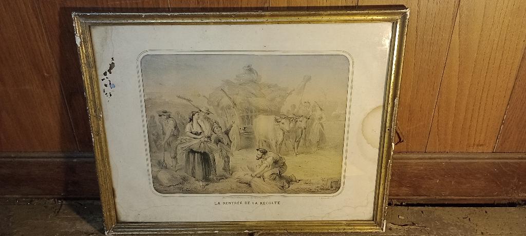 Gravure " La rentrée de la récolte" (déposé- PV), 50x40,n482, Antiquités & Art, Enlèvement ou Envoi, Gravure