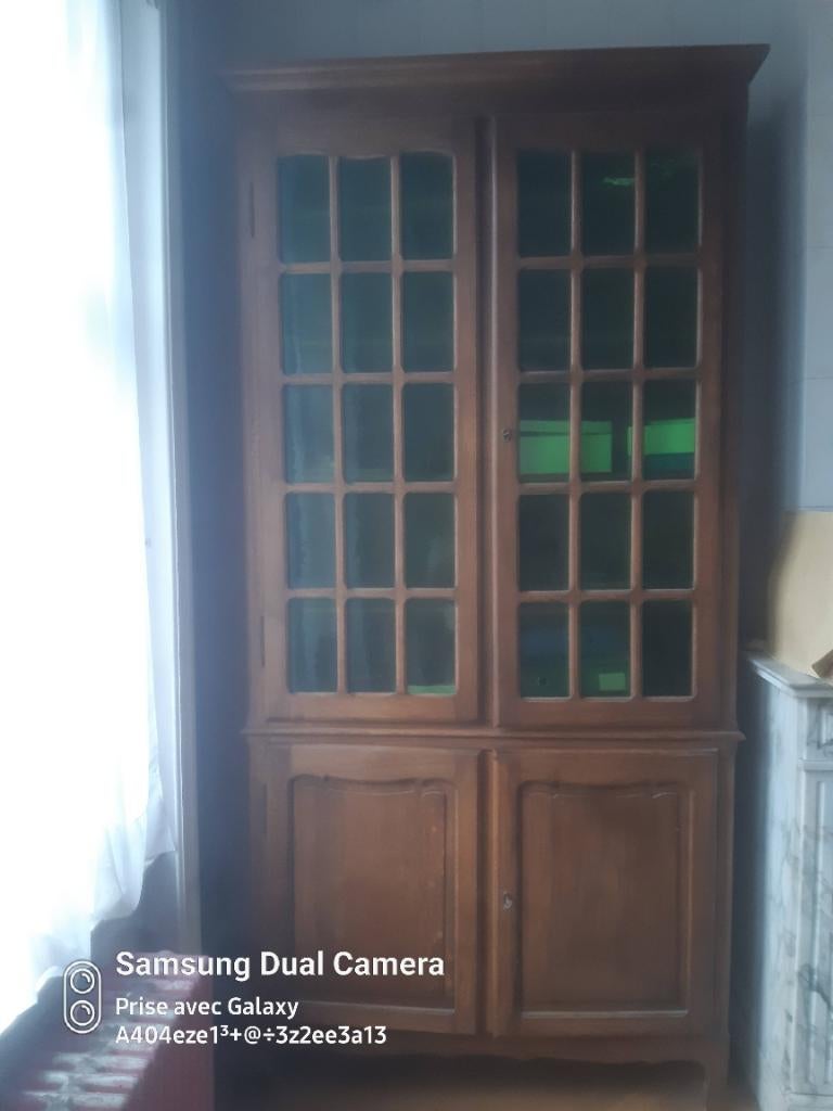 3 bibliothèques chêne portes vitrée vert TBE, Ancien, 25 à 50 cm, Avec porte(s), 100 à 150 cm
