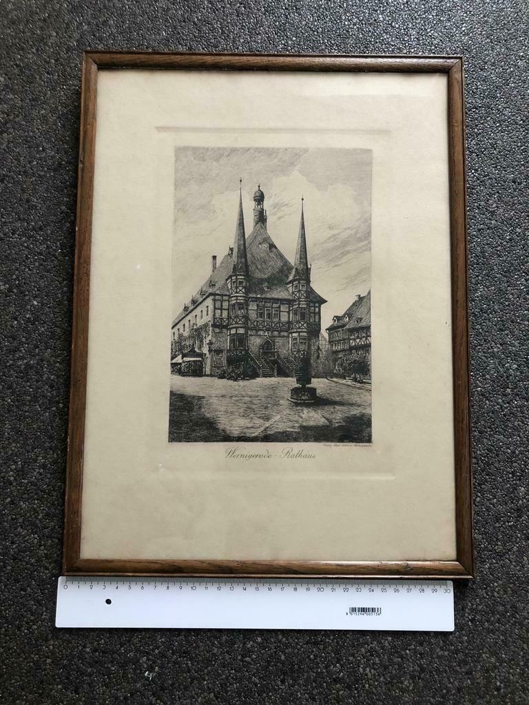 Mooie oude gravure Wernigerode Rathaus, Ophalen of Verzenden
