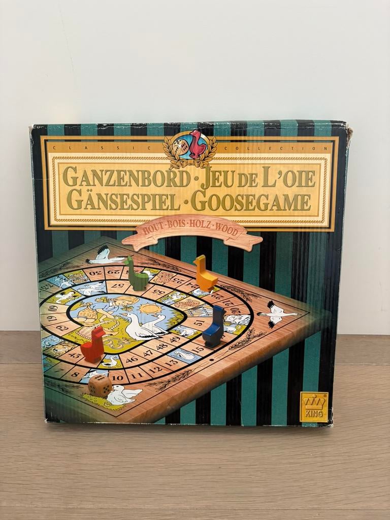 Vintage houten ganzenbord - King, Ophalen, Gebruikt, Een of twee spelers, King