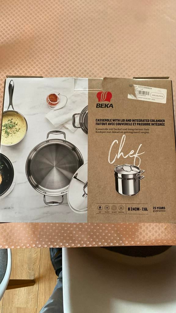 BEKA kookpot met deksel en vergiet. 24cm 7,6 L, Huis en Inrichting, Keuken | Potten en Pannen, Ophalen of Verzenden, Nieuw