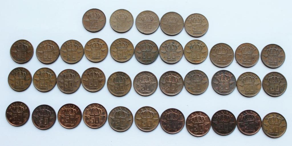 50 centiem monetair koper type mijnwerker Belgie, Postzegels en Munten, Ophalen of Verzenden, Overig, Setje