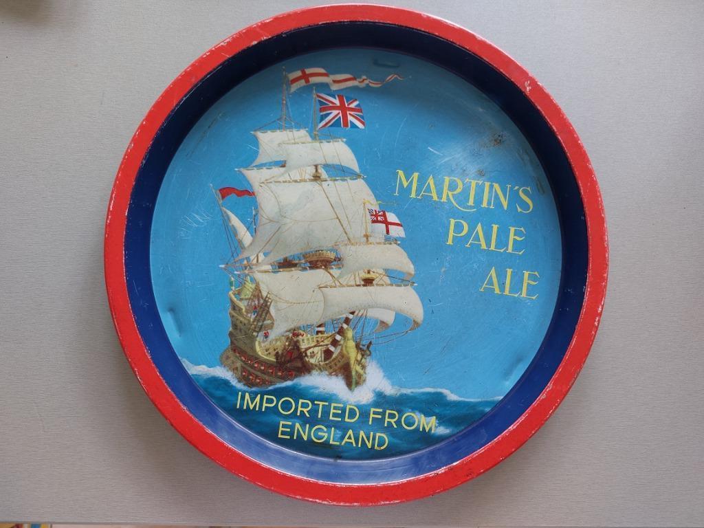 Ancien plateau à bière Martin's Pale Ale en métal 31cm publi, Enlèvement ou Envoi, Utilisé, Panneau, Plaque ou Plaquette publicitaire