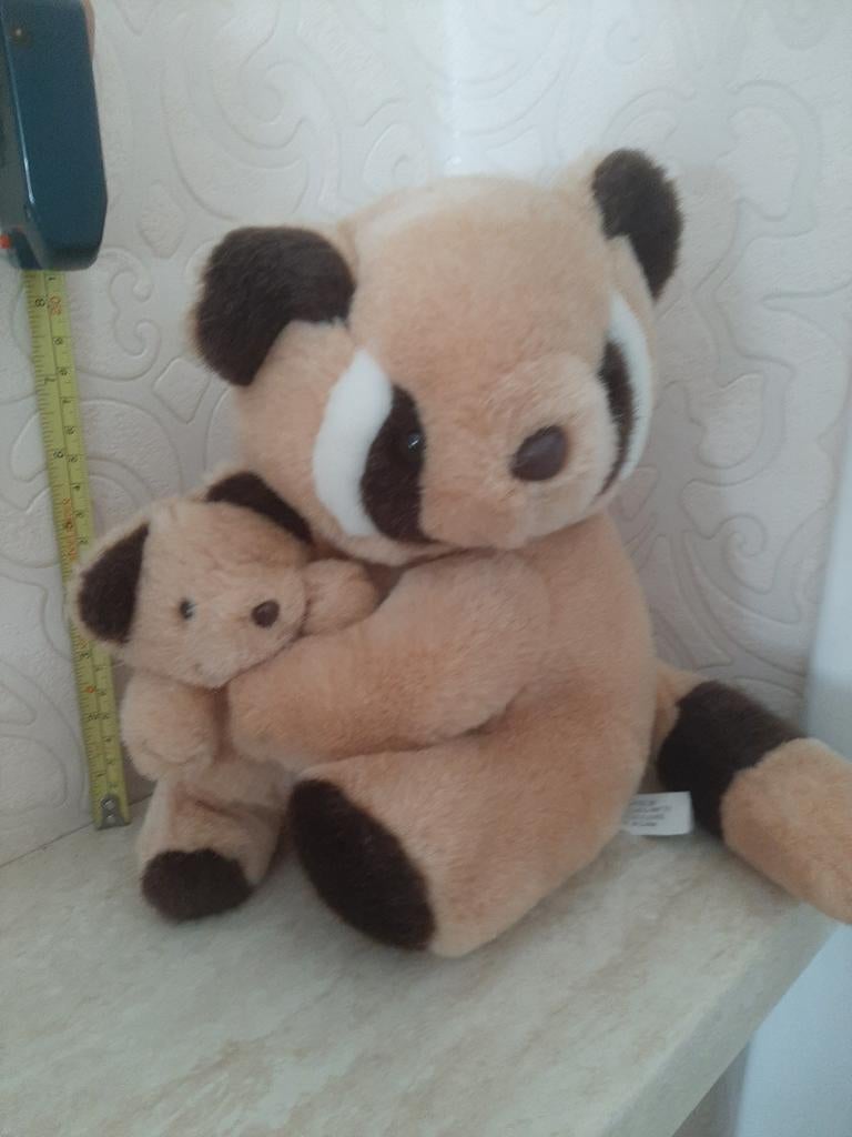 Vintage Mattel knuffel – wasbeer met baby (schoon&geurvrij), Kinderen en Baby's, Ophalen of Verzenden, Zo goed als nieuw