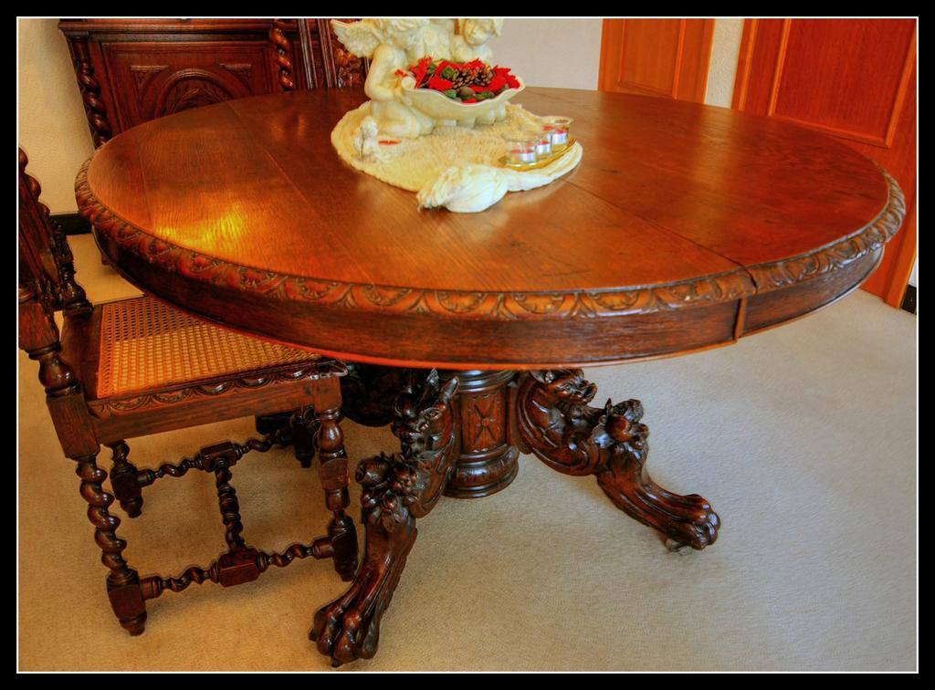 Antieke houten tafel met stoelen, Antiek en Kunst, Ophalen