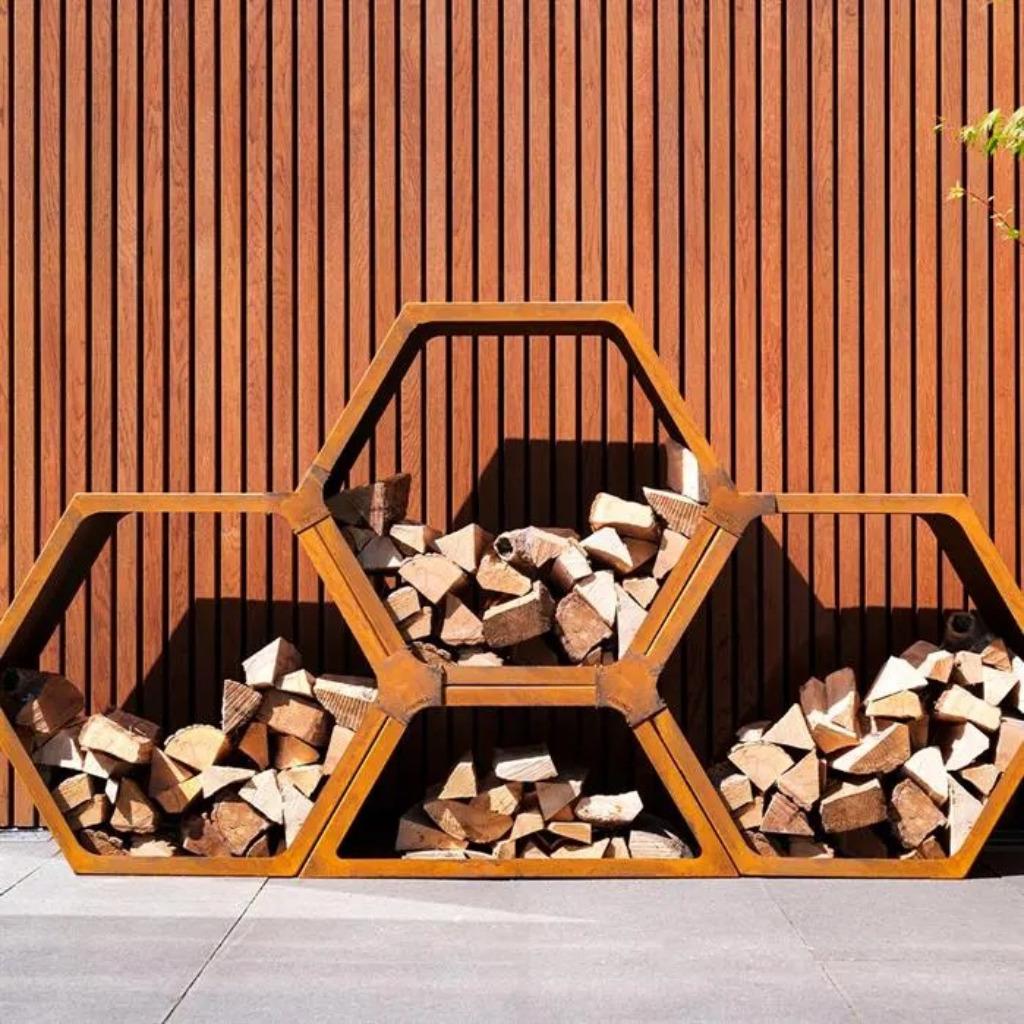 rangement à bois en acier corten HEX - système modulaire, Envoi, Neuf