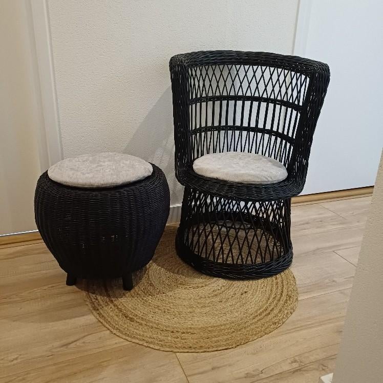 vintage, zwart rotan krukje of compleet zoals op foto, Ophalen