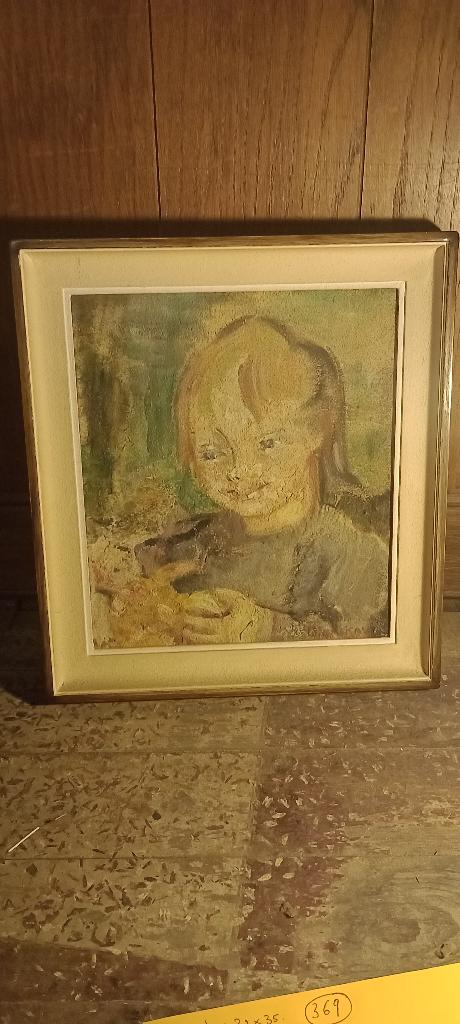 Gesigneerd schilderij op hout, te restaureren, 32x35, n369, Ophalen of Verzenden