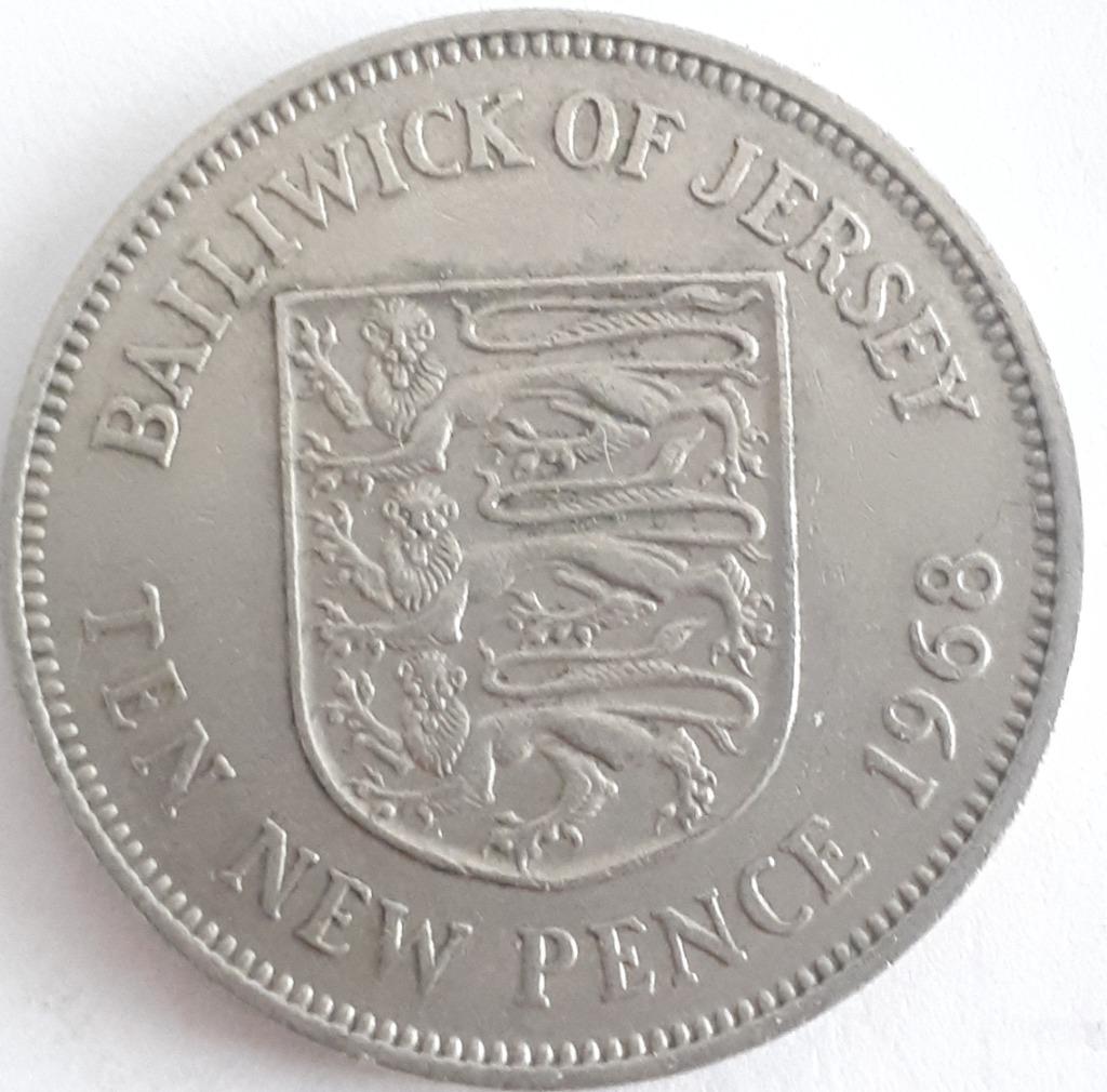 JERSEY: 10 NEW PENCE 1968 KM 33 bijna UNC, Verzenden, Overige landen, Losse munt