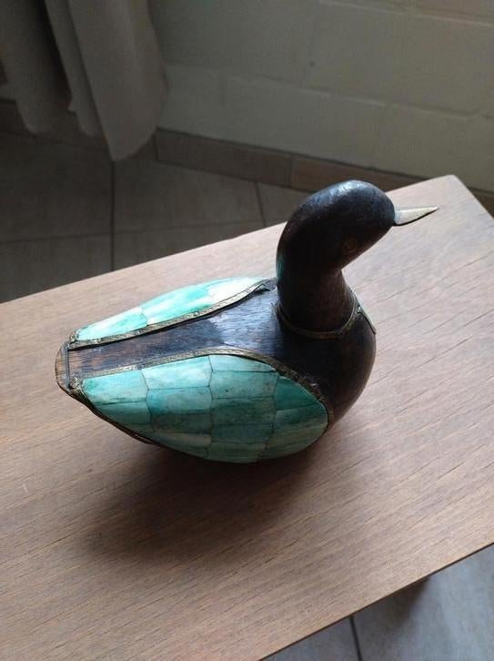 Eend in hout met koper afwerking, decoratie, Ophalen of Verzenden, Koper