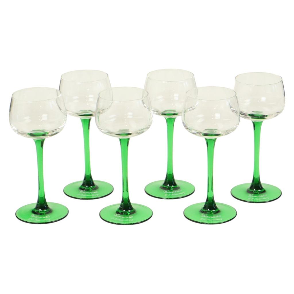 Set Van 6 Vintage Luminarc Vins Moselle Wijnglazen Groen, Enlèvement ou Envoi, Utilisé, Autres types