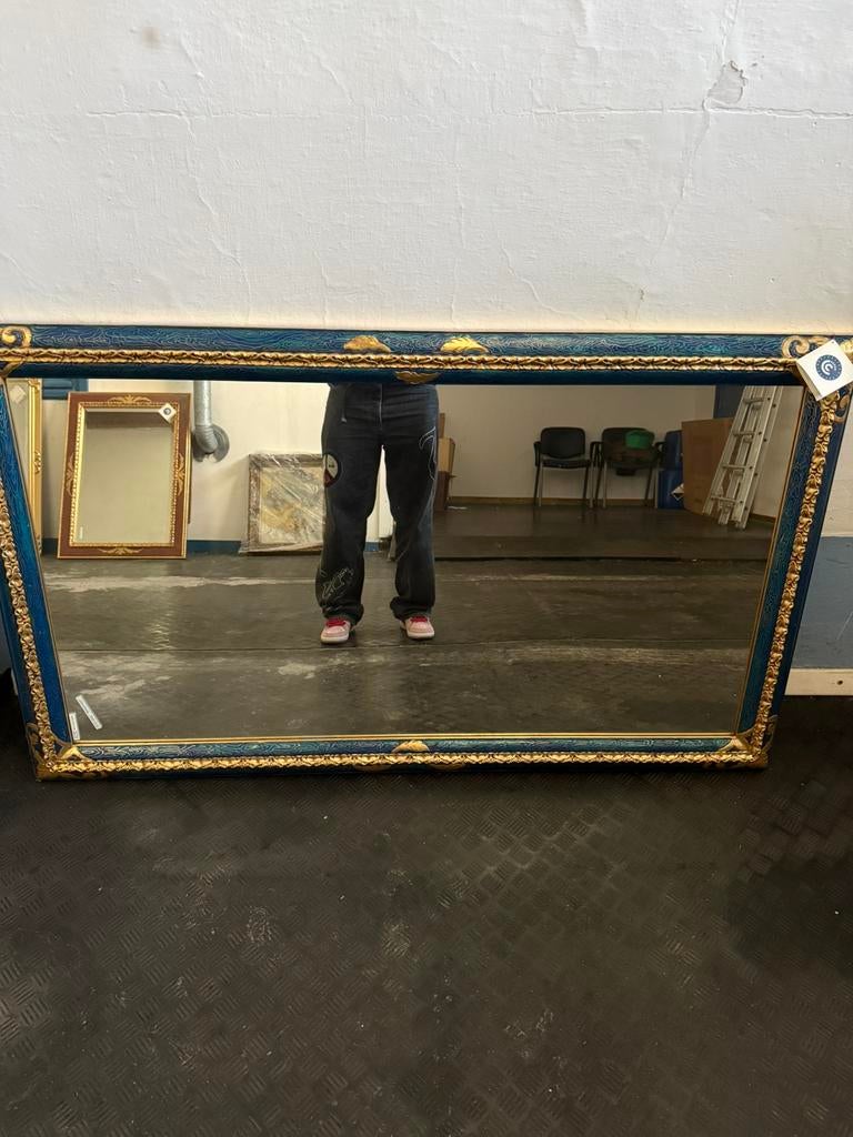 Grand miroir rectangulaire avec cadre bleu et doré, Enlèvement