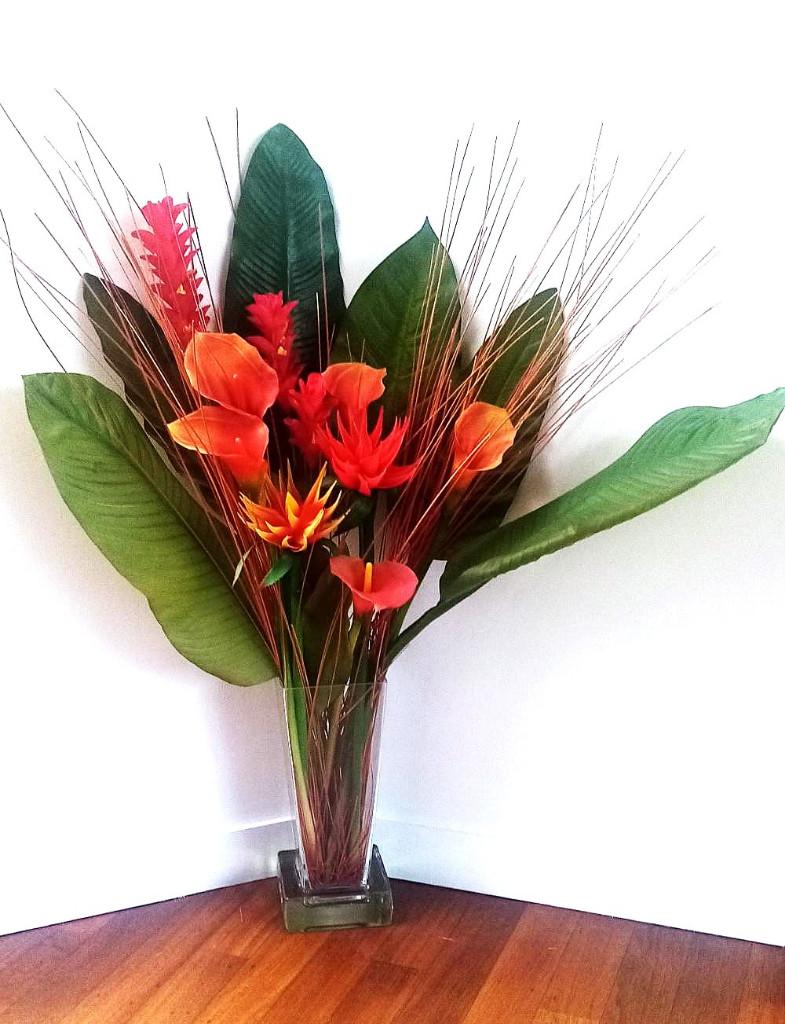 Zeer groot boeket 10 bloemen+5 bladeren+ raffia-95 cm-perfec, Ophalen, Nieuw
