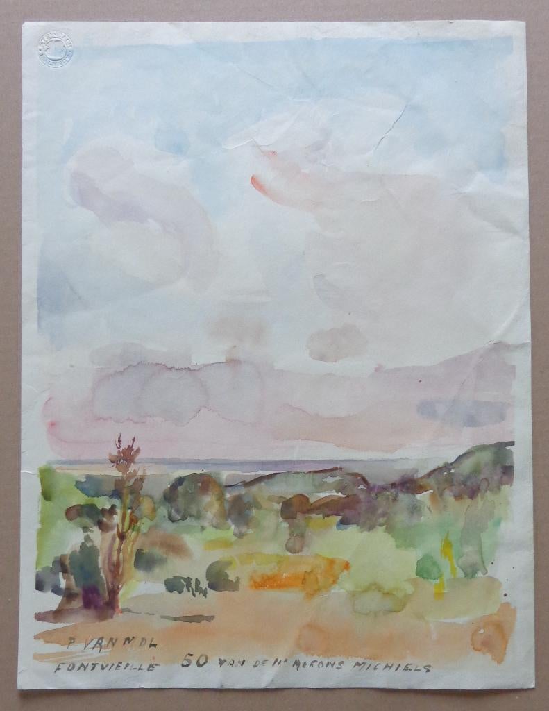 PIETER VAN MOL / FONTVIEILLE / ORIGINEEL WERK / 39x30cm SIG, Antiek en Kunst, Ophalen of Verzenden