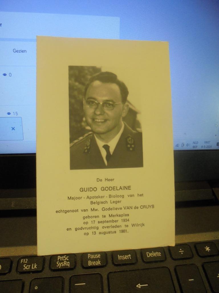 dp Guido Godelaine, Verzamelen, Bidprentjes en Rouwkaarten, Ophalen of Verzenden, Bidprentje