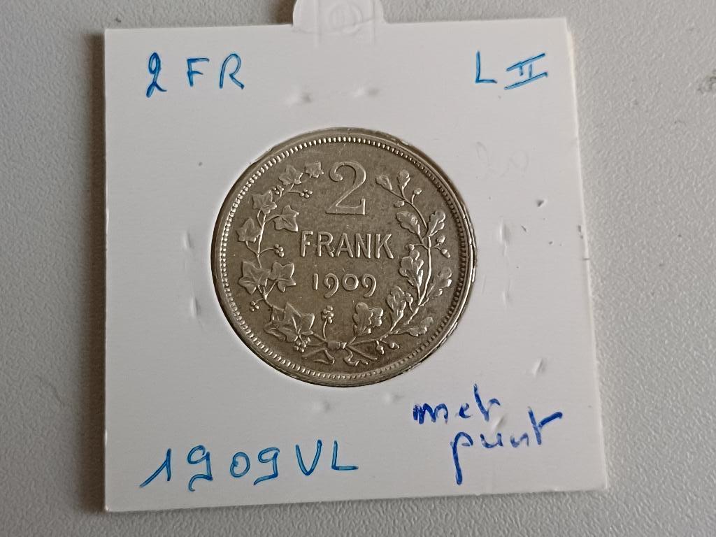 2 frank 1909VL (met punt)  zilver Leopold II, Enlèvement ou Envoi, Argent, Monnaie en vrac, Argent