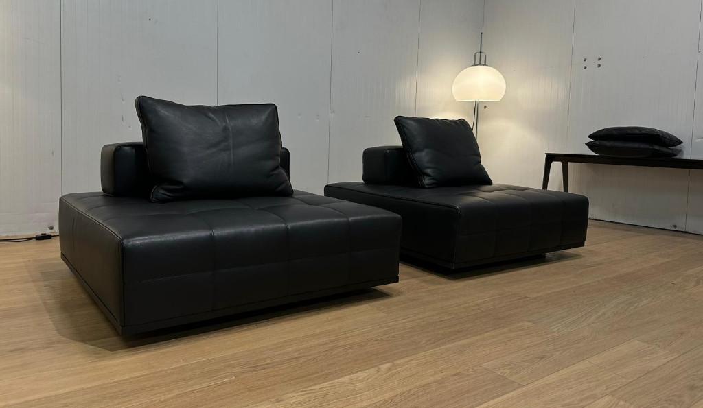 Minotti Lawrence Element Zwart Leder (2x) – NP: €14.000, Huis en Inrichting, Vierkant, 100 tot 125 cm, Leer, Ophalen of Verzenden