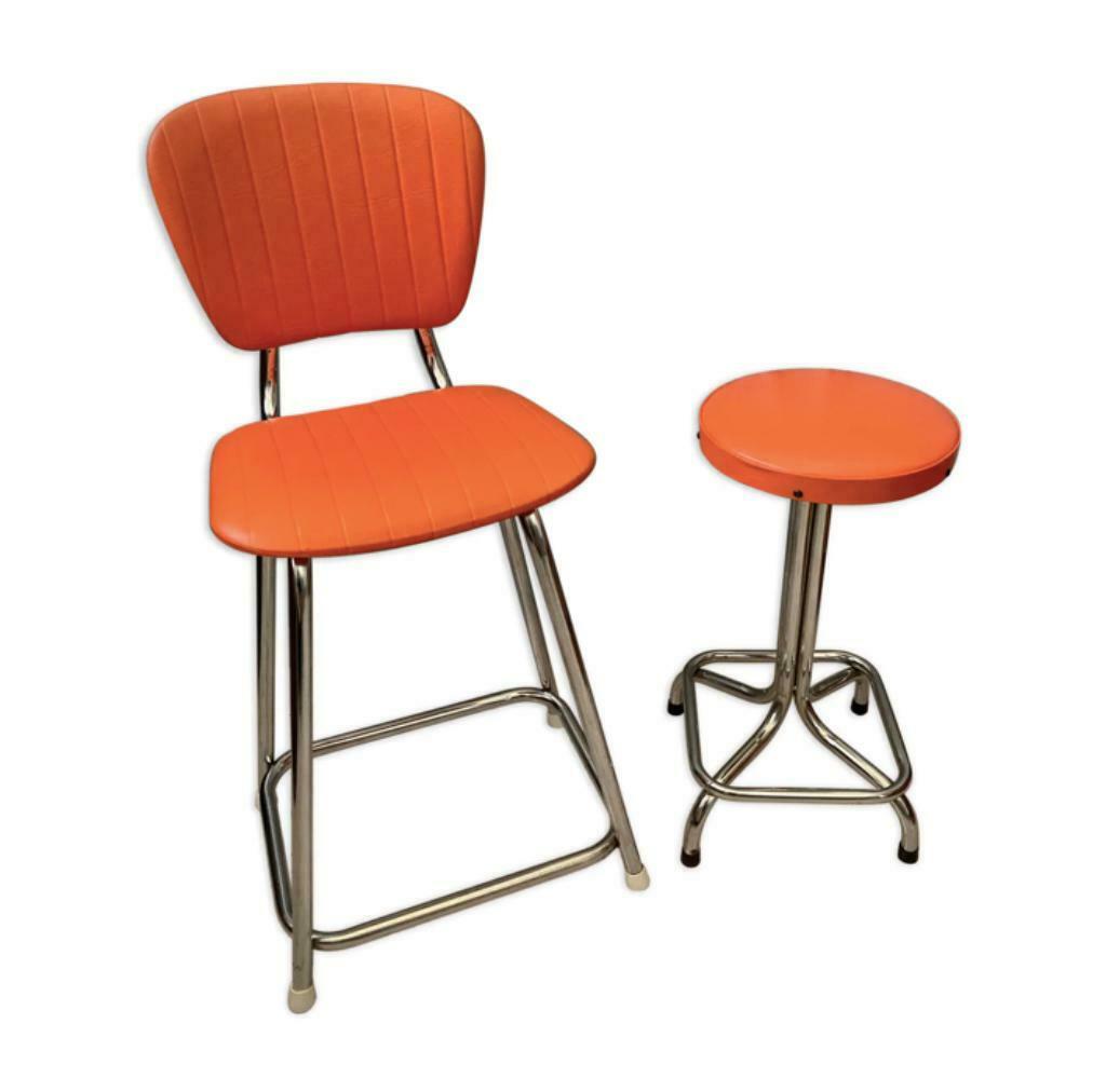 Fauteuil et tabouret vintage Orange et Chrome, Enlèvement ou Envoi, Comme neuf