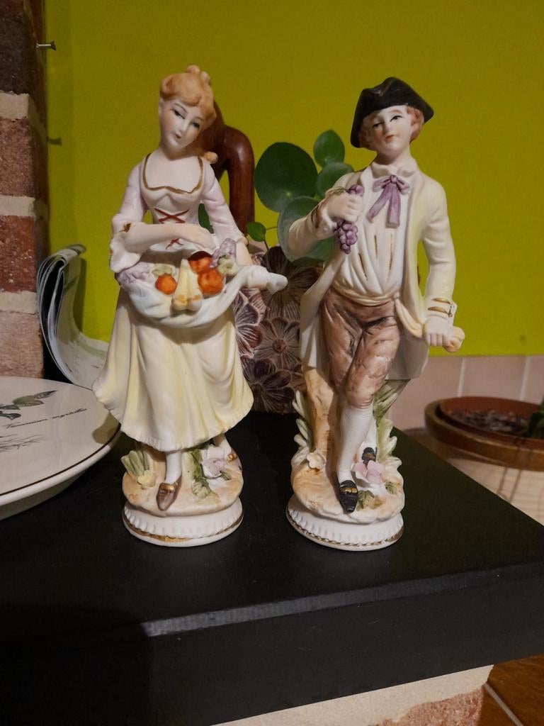 Vintage porselein biscuit set koppel man -vrouw prima staat, Enlèvement ou Envoi