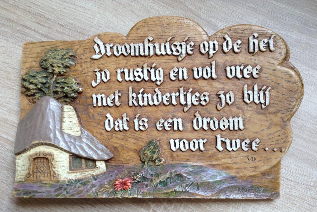 Oud muurplaatje met spreuk, Antiek en Kunst, Ophalen of Verzenden