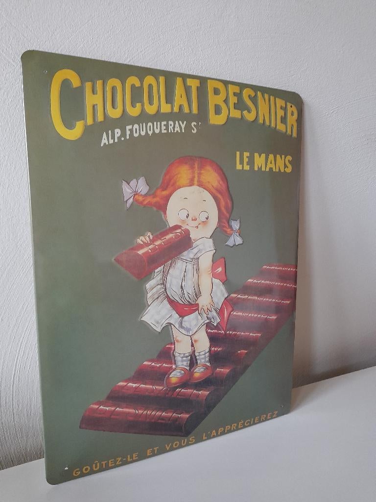 Vintage emaille reclame plakkaat - Chocolat Besnier, Ophalen of Verzenden