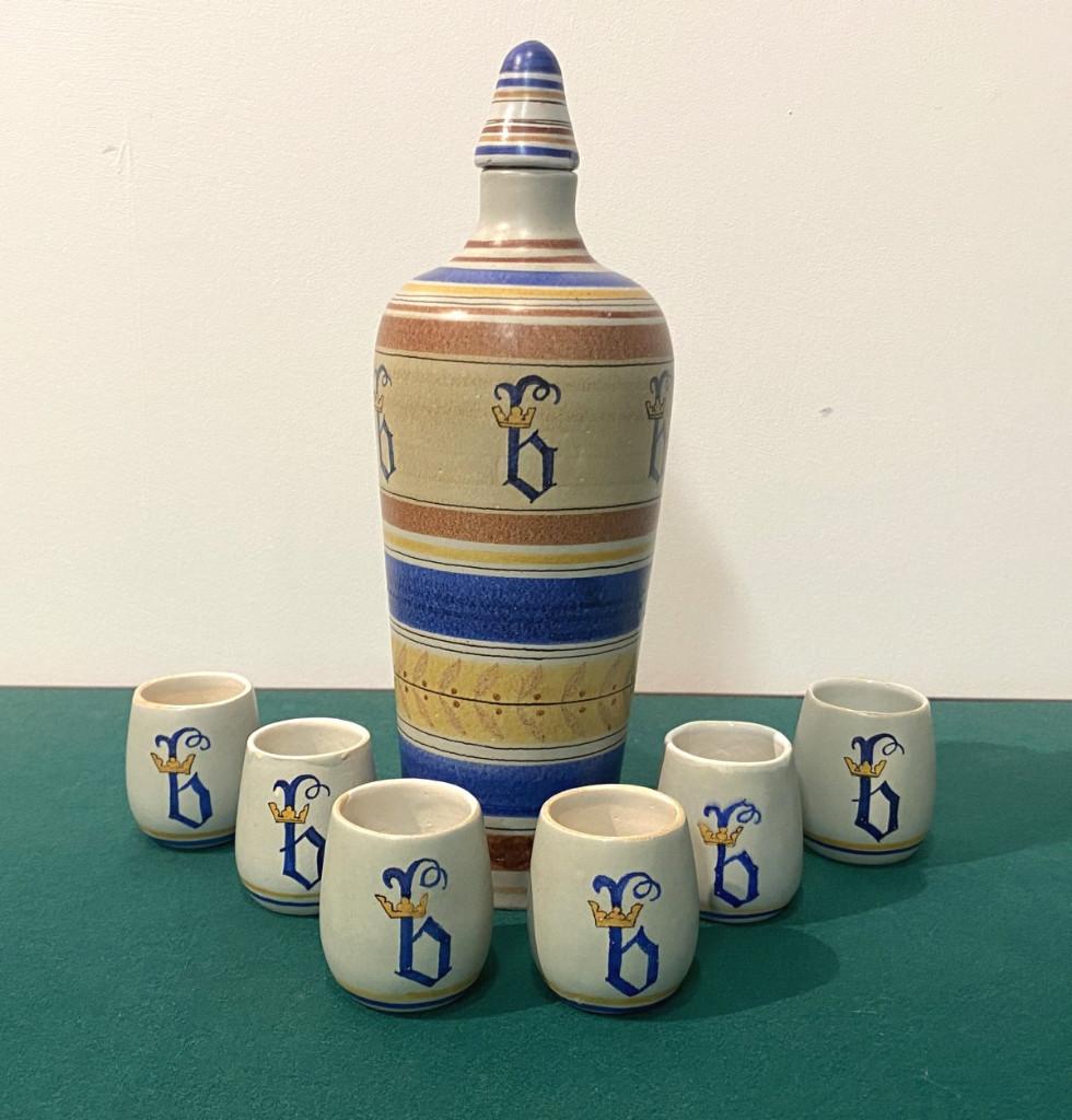 Perignem - Carafe vintage Rogier Vandeweghe avec 6 goblets, Enlèvement ou Envoi