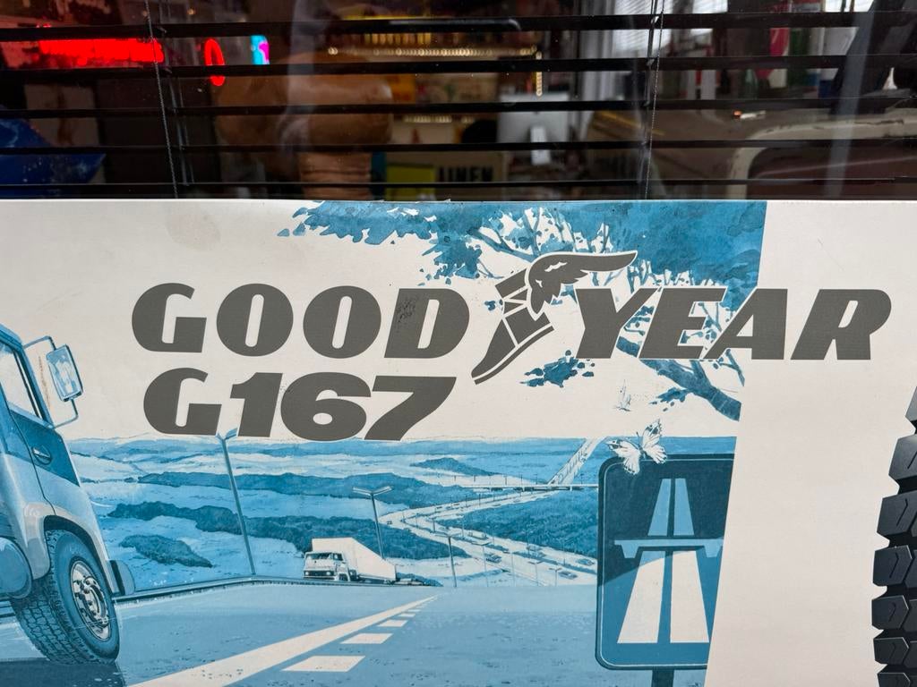 Vintage GoodYear banden reclamebord, Verzamelen, Ophalen, Gebruikt, Reclamebord