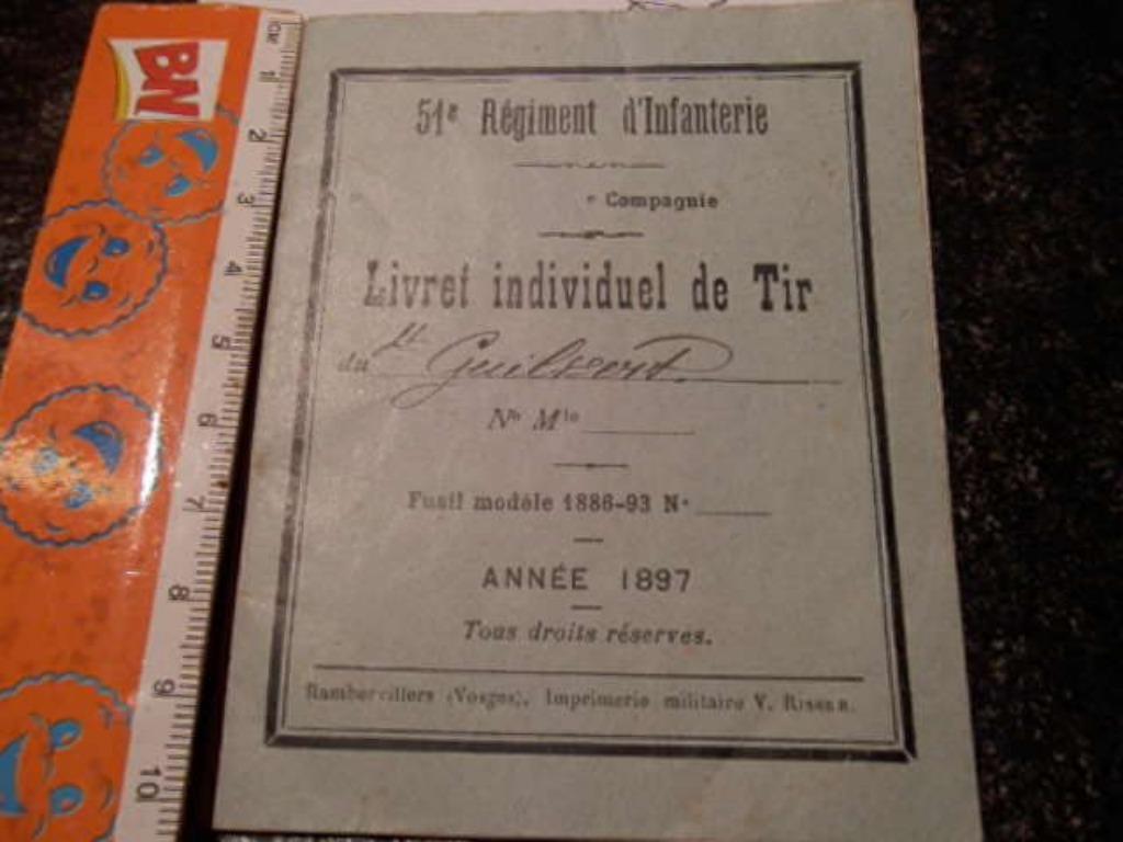 Carnet de tir français 51e Régiment d'Infanterie 1897 RI tir, Enlèvement ou Envoi