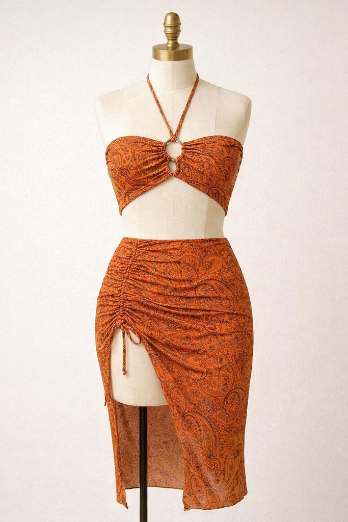 bikini 3 pièces avec jupe Marron Orange Paisley XL Nouveau, Enlèvement ou Envoi, Neuf, Brun, Bikini