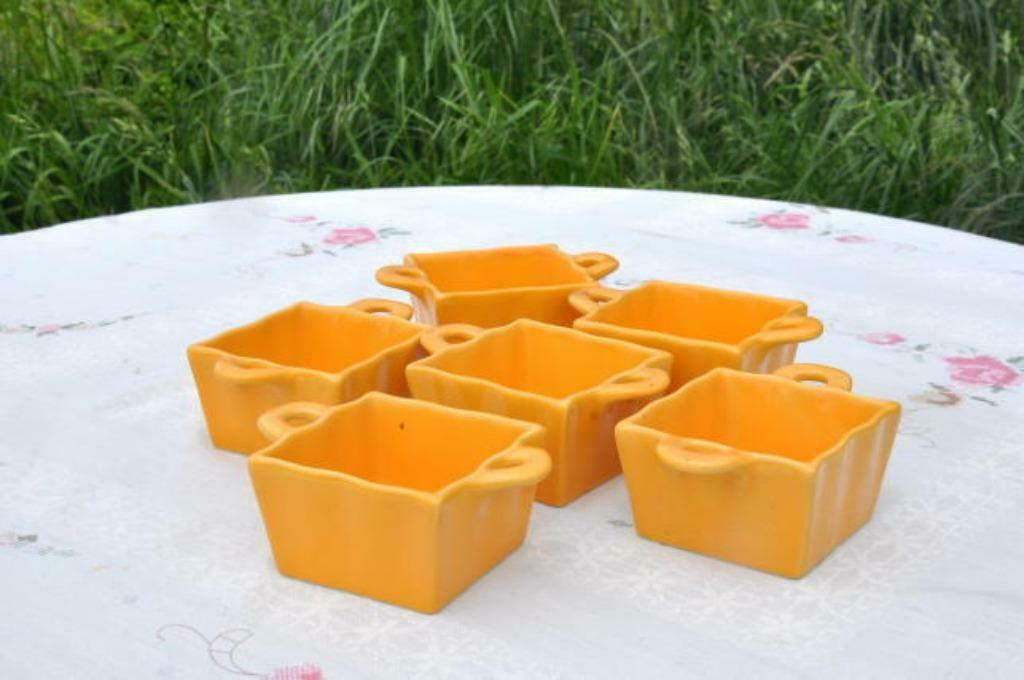 §  6 ramequins jaune carre avec poignée, Enlèvement ou Envoi, Neuf, Céramique, Récipient(s)