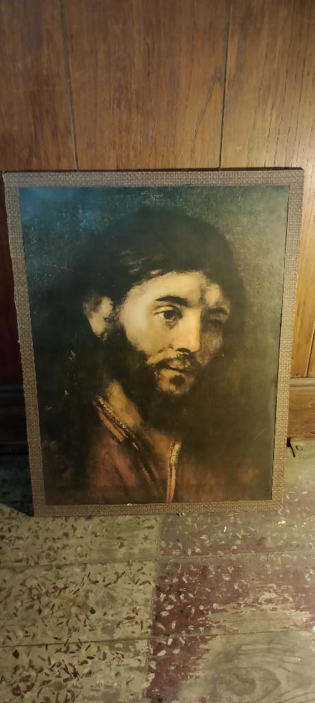 Reproductie Christushoofd naar Rembrandt 32x42, n266, Ophalen of Verzenden, Klassiek, Print, Papier