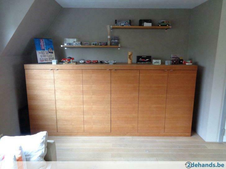 Prachtige dressoir in TEAK fineer met mooie, warme houtnerf, Avec tablette(s), 200 cm ou plus, Enlèvement, 50 à 75 cm