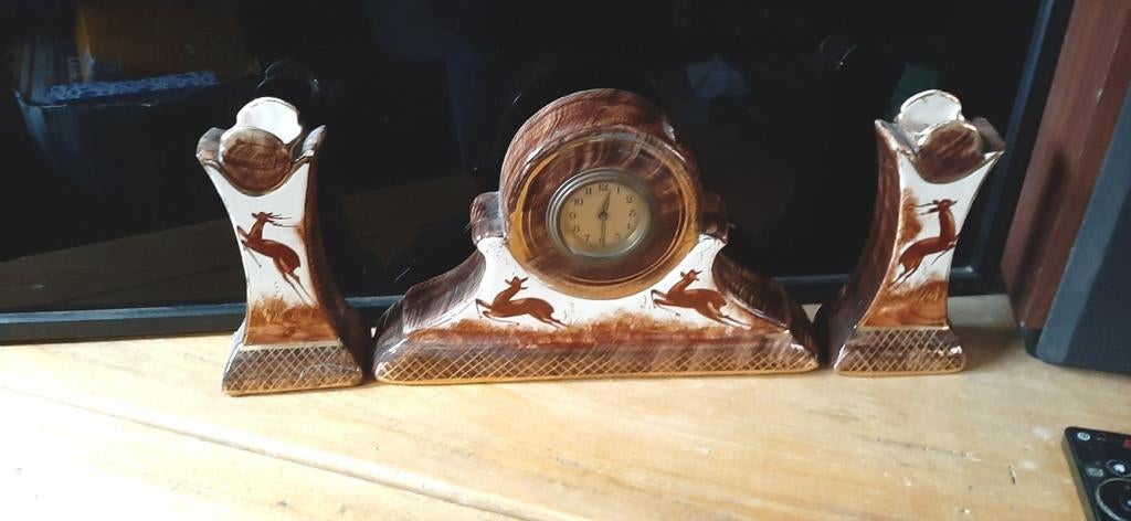 Prachtige antieke Art Deco klok met bijpassende vazen set. D, Antiek en Kunst, Ophalen of Verzenden