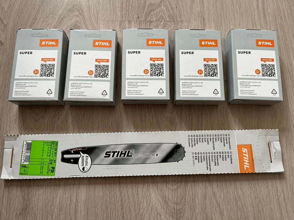 Stihl zaagblad 37cm + 5 kettingen nieuw!, Ophalen of Verzenden, Nieuw