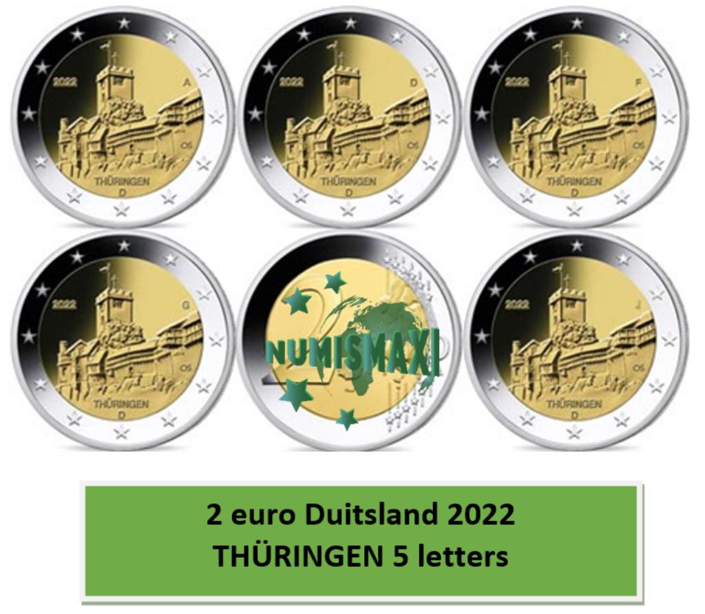 2 euro Duitsland 2022 Thüringen 5 letters, Ophalen of Verzenden, Duitsland, 2 euro