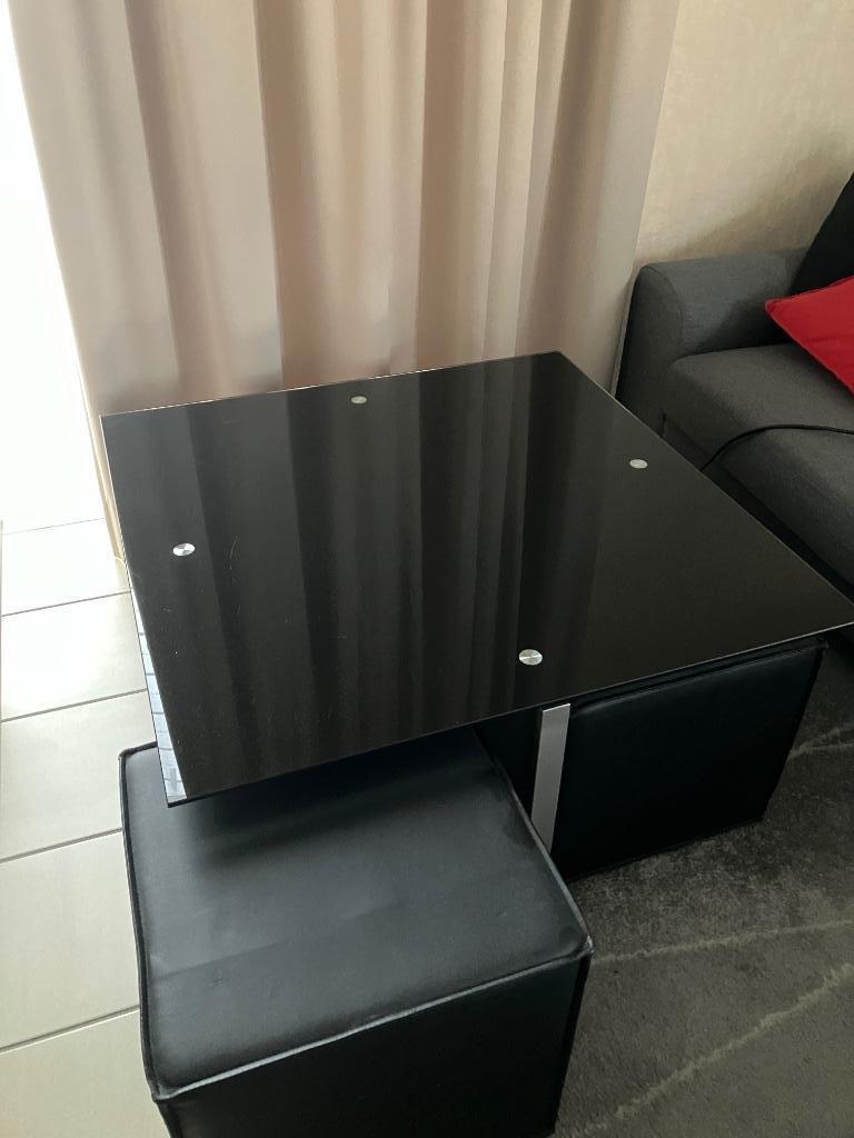 Salontafel met bijzettafeltjes, Gebruikt, Vierkant, Glas, 75 cm of meer