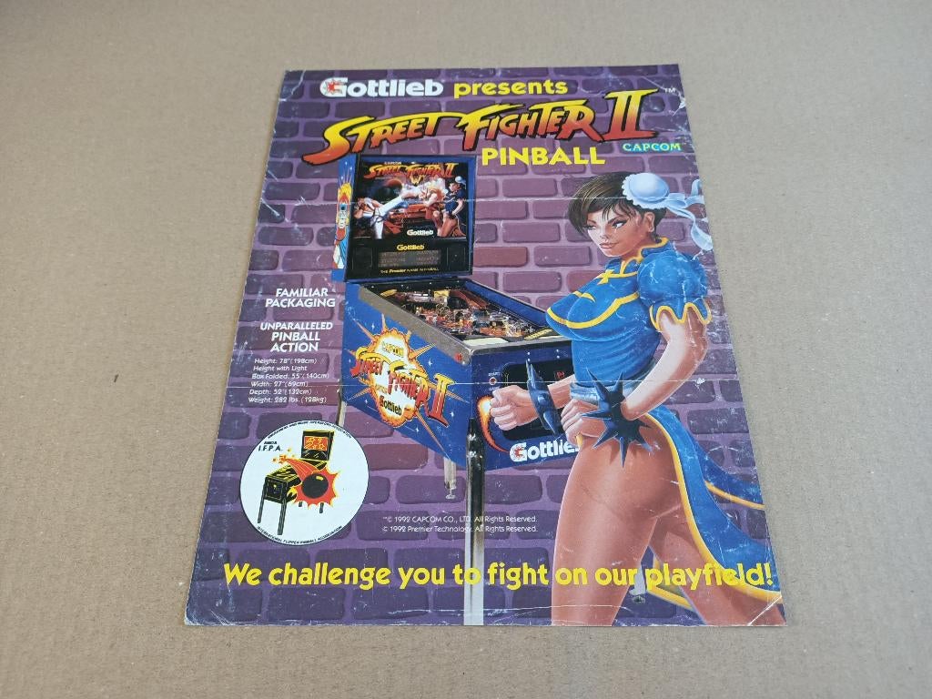 Flyer: Gottlieb Street Fighter II (1992) Flipperkast, Verzamelen, Verzenden, Flipperkast, Gottlieb