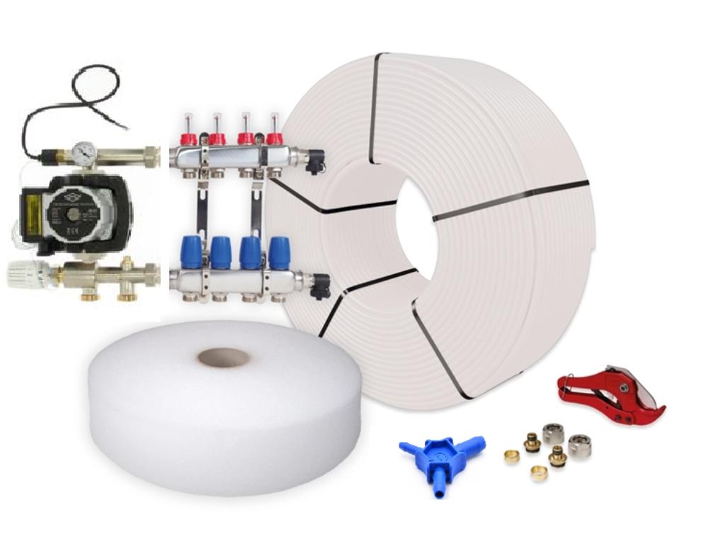 Set voor vloerverwarming (buizen, beugels, pomp, collectoren, Ophalen, Nieuw, Inox